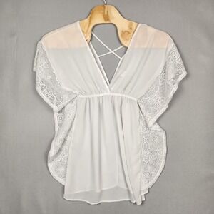 Xhilaration Kimono Top Womens Medium Sheer Crochet Lace Boho Festival Cover Up